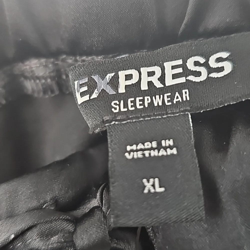 Express Satiny Loungewear Pajama‎ Pants w Drawstring Waist Front Pockets Black